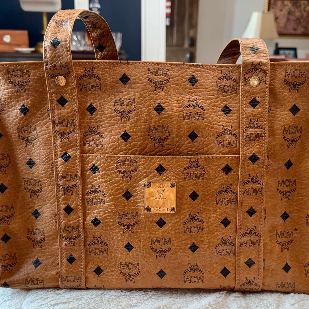 MCM Cognac Logo Pattern Tote